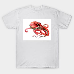 Octopus Design, Red, Coral Red, Coral sea, eaworld chidren illustration of OCotpus T-Shirt